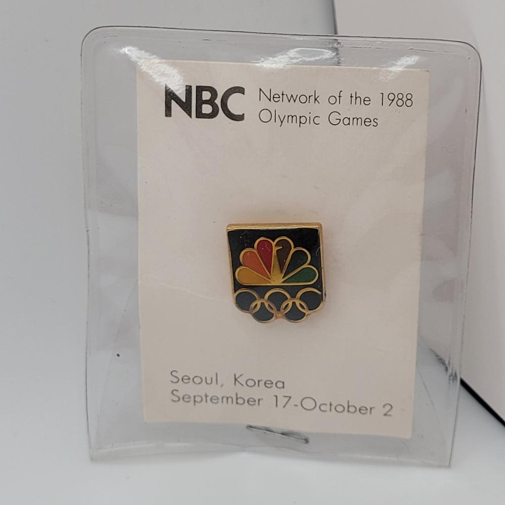 Vintage NBC Peacock Lapel Pin‎  1988 Seoul Olympics Gold Tone Enamel Sealed USOC